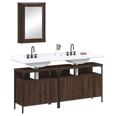vidaXL Set de muebles baño 3 pzas madera contrachapada roble marrón