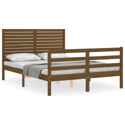 vidaXL Estructura de cama matrimonio con cabecero madera marrón miel