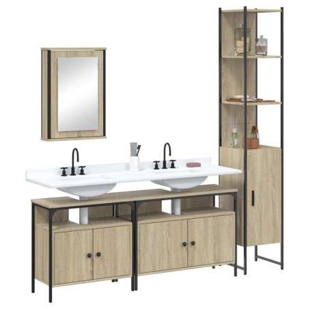 vidaXL Juego de muebles de baño 4 pzas contrachapada roble Sonoma