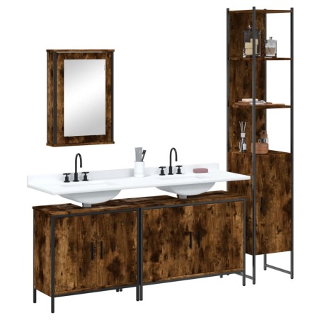 vidaXL Set de muebles baño 4 pzas madera contrachapada roble ahumado