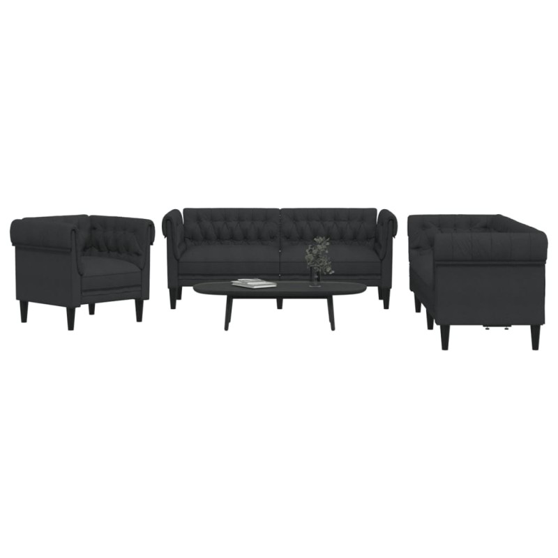 vidaXL Juego de sofás 3 piezas tela negro vidaXL Juego de sofás 3 piezas tela negro