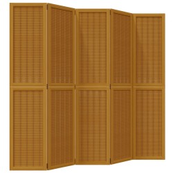 vidaXL Biombo separador de 5 paneles madera maciza paulownia marrón