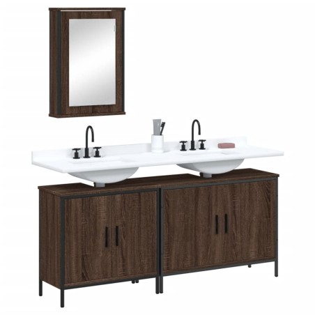 vidaXL Set de muebles baño 3 pzas madera contrachapada roble marrón