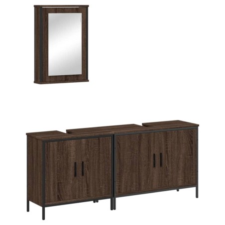 vidaXL Set de muebles baño 3 pzas madera contrachapada roble marrón