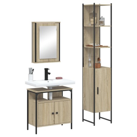 vidaXL Set de muebles de baño 3 pzas madera contrachapada roble Sonoma