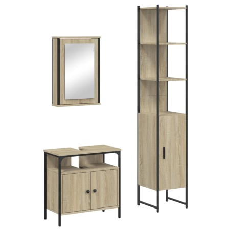 vidaXL Set de muebles de baño 3 pzas madera contrachapada roble Sonoma