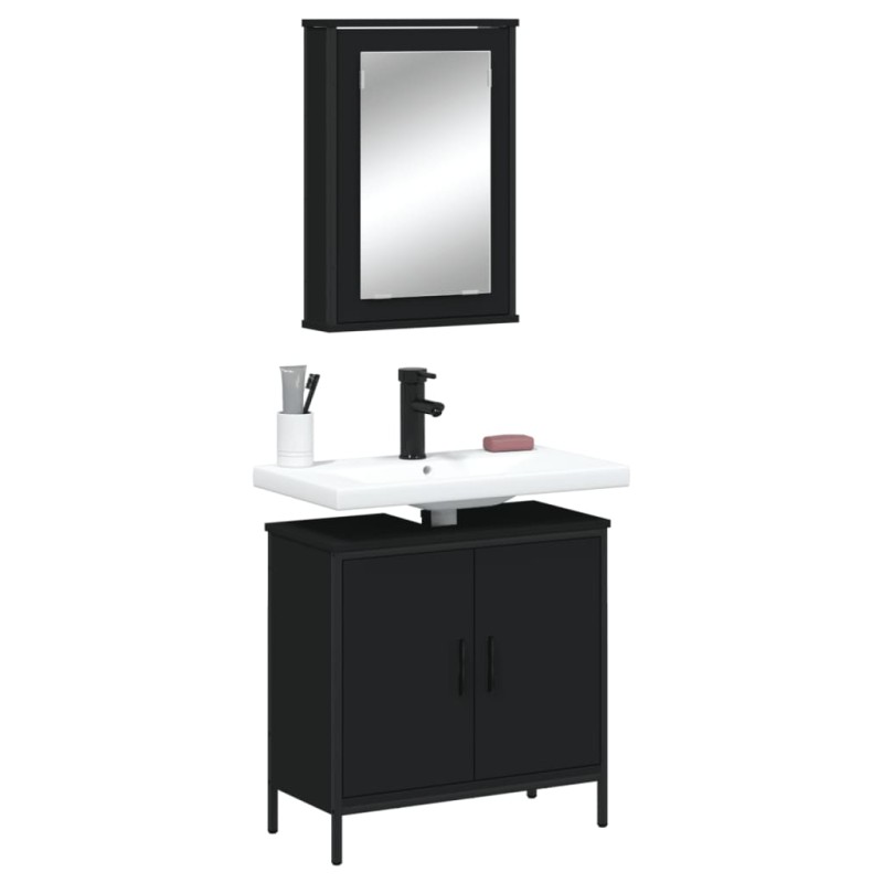 vidaXL Juego de muebles de baño 2 pzas madera contrachapada negro vidaXL Juego de muebles de baño 2 pzas madera contrachapada negro