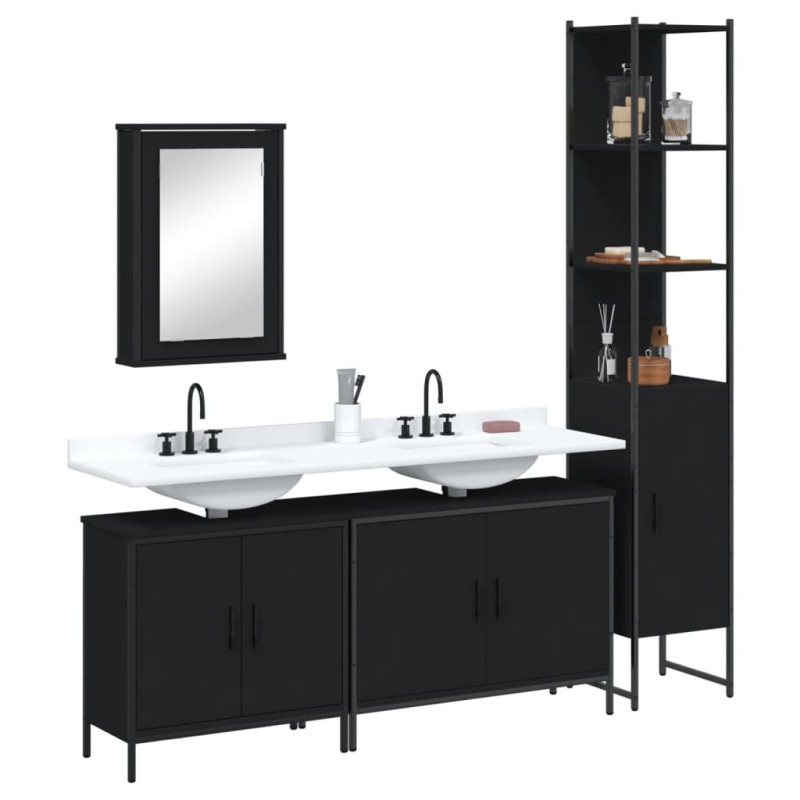 vidaXL Juego de muebles de baño 4 pzas madera contrachapada negro vidaXL Juego de muebles de baño 4 pzas madera contrachapada negro