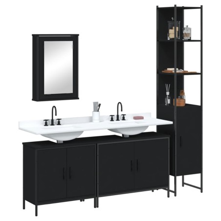 vidaXL Juego de muebles de baño 4 pzas madera contrachapada negro