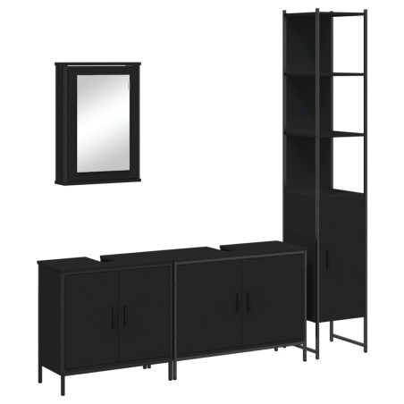 vidaXL Juego de muebles de baño 4 pzas madera contrachapada negro