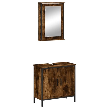 vidaXL Set de muebles baño 2 pzas madera contrachapada roble ahumado