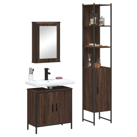 vidaXL Set de muebles baño 3 pzas madera contrachapada roble marrón