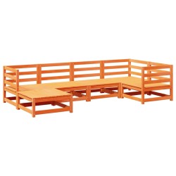 vidaXL Juego de sofás de jardín 6 pzas madera maciza pino marrón cera