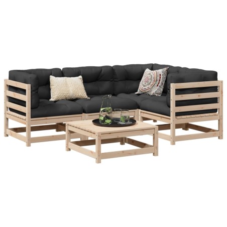 vidaXL Juego de sofás de jardín 5 piezas madera maciza de pino