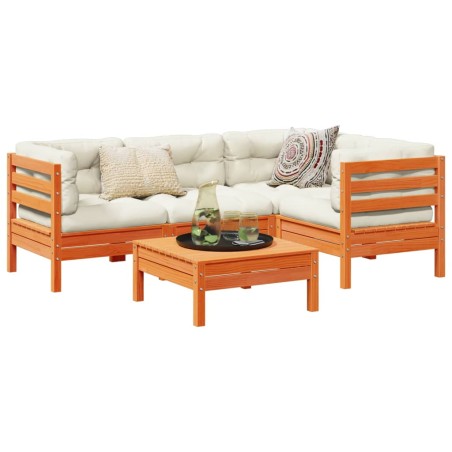 vidaXL Set de sofás jardín 5 pzas con cojines madera pino marrón cera
