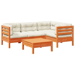 vidaXL Set de sofás jardín 5 pzas con cojines madera pino marrón cera