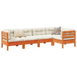 vidaXL Set de sofás jardín 5 pzas con cojines madera pino marrón cera