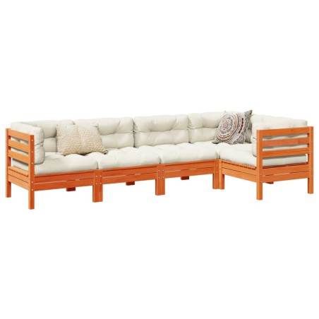vidaXL Set de sofás jardín 5 pzas con cojines madera pino marrón cera