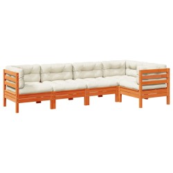 vidaXL Set de sofás jardín 5 pzas con cojines madera pino marrón cera