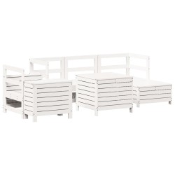 vidaXL Juego de sofás de jardín 7 pzas madera maciza de pino blanco