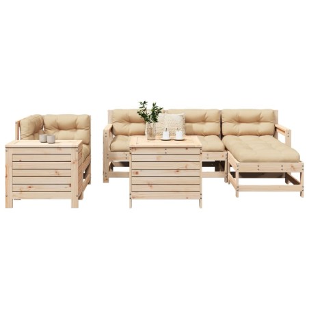 vidaXL Juego de sofás de jardín 7 piezas madera maciza de pino