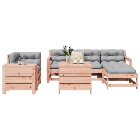 vidaXL Juego de sofás de jardín 7 pzas madera maciza de abeto Douglas