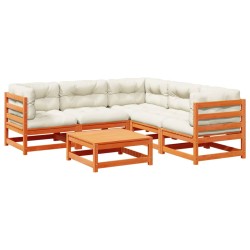 vidaXL Set de sofás jardín 6 pzas con cojines madera pino marrón cera