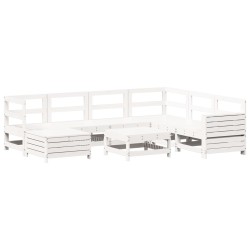 vidaXL Juego de sofás de jardín 8 pzas madera maciza de pino blanco