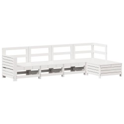 vidaXL Juego de sofás de jardín 5 piezas madera maciza de pino blanco