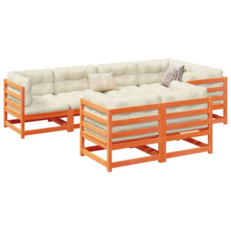 vidaXL Juego de sofás de jardín 7 pzas madera maciza pino marrón cera vidaXL Juego de sofás de jardín 7 pzas madera maciza pino marrón cera