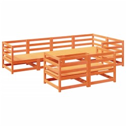 vidaXL Juego de sofás de jardín 7 pzas madera maciza pino marrón cera