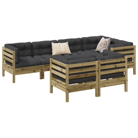 vidaXL Set de sofás jardín 7 pzas con cojines madera pino impregnada