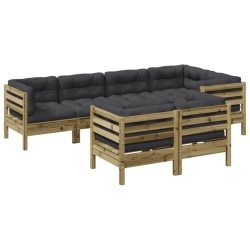vidaXL Set de sofás jardín 7 pzas con cojines madera pino impregnada