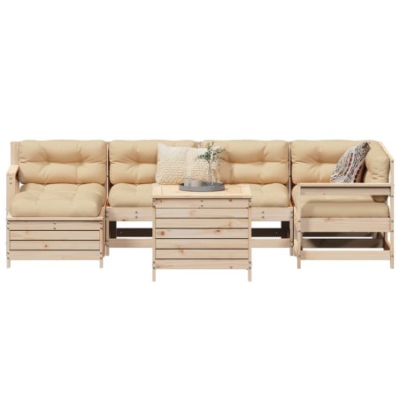 vidaXL Juego de sofás de jardín 7 piezas madera maciza de pino