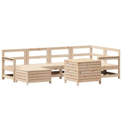 vidaXL Juego de sofás de jardín 7 piezas madera maciza de pino