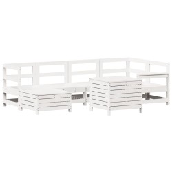 vidaXL Juego de sofás de jardín 7 pzas madera maciza de pino blanco