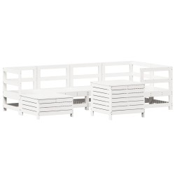 vidaXL Juego de sofás de jardín 7 pzas madera maciza de pino blanco