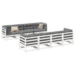 vidaXL Juego de sofás de jardín 9 pzas madera maciza de pino blanco