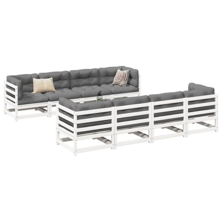 vidaXL Juego de sofás de jardín 9 pzas madera maciza de pino blanco
