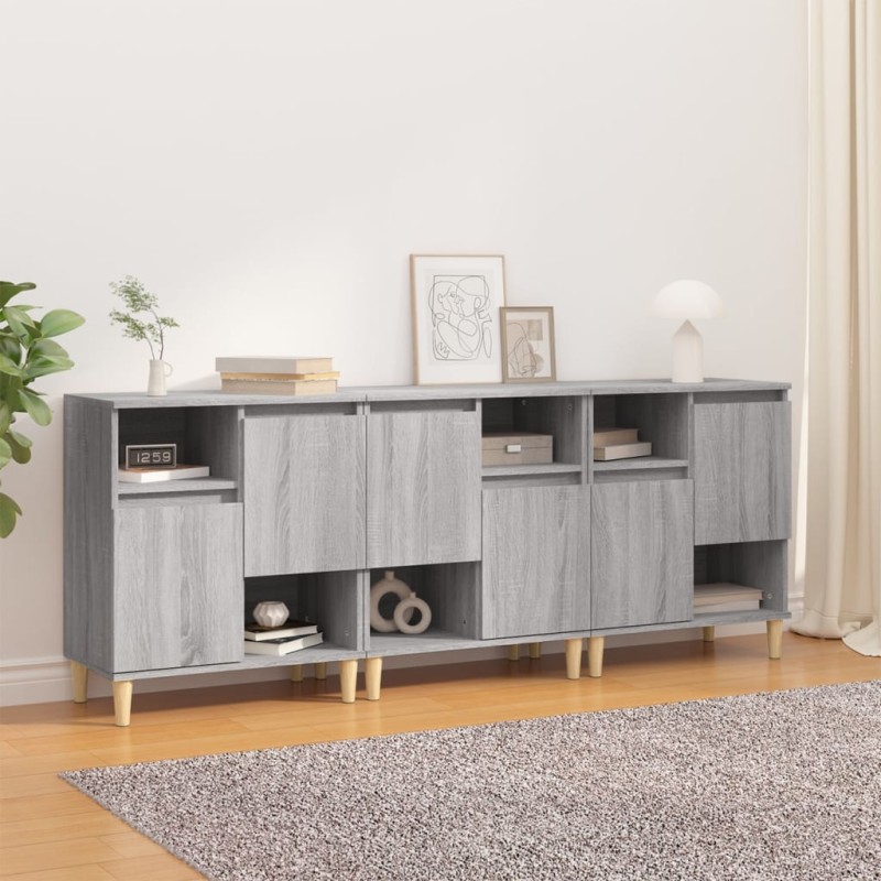 vidaXL Aparadores 3 uds madera contrachapada gris Sonoma 60x35x70 cm