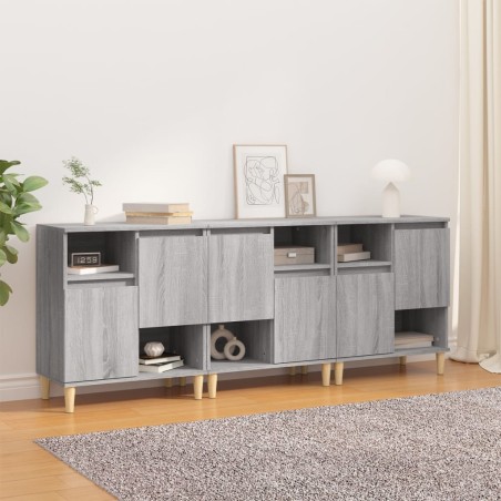 vidaXL Aparadores 3 uds madera contrachapada gris Sonoma 60x35x70 cm