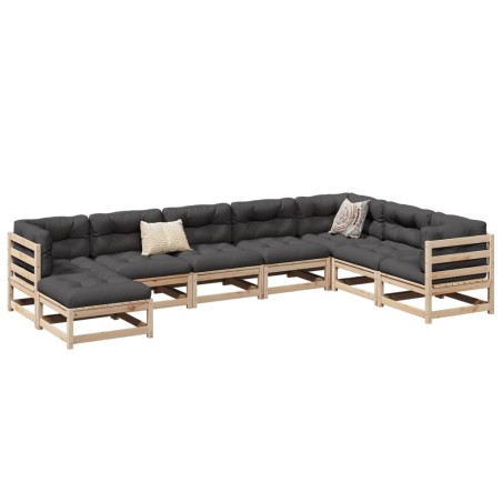 vidaXL Juego de sofás de jardín 8 pzas madera maciza de pino