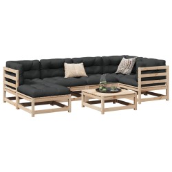 vidaXL Set de sofás jardín 7 pzas con cojines madera maciza pino
