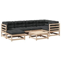 vidaXL Set de sofás jardín 7 pzas con cojines madera maciza pino