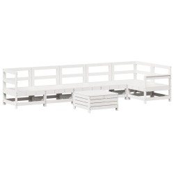 vidaXL Juego de sofás de jardín 7 pzas madera maciza de pino blanco