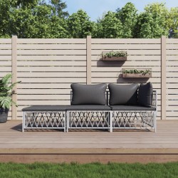 vidaXL Juego de muebles de jardín 3 piezas con cojines acero blanco