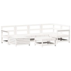 vidaXL Juego de sofás de jardín 7 pzas madera maciza de pino blanco