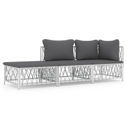 vidaXL Juego de muebles de jardín 3 piezas con cojines acero blanco