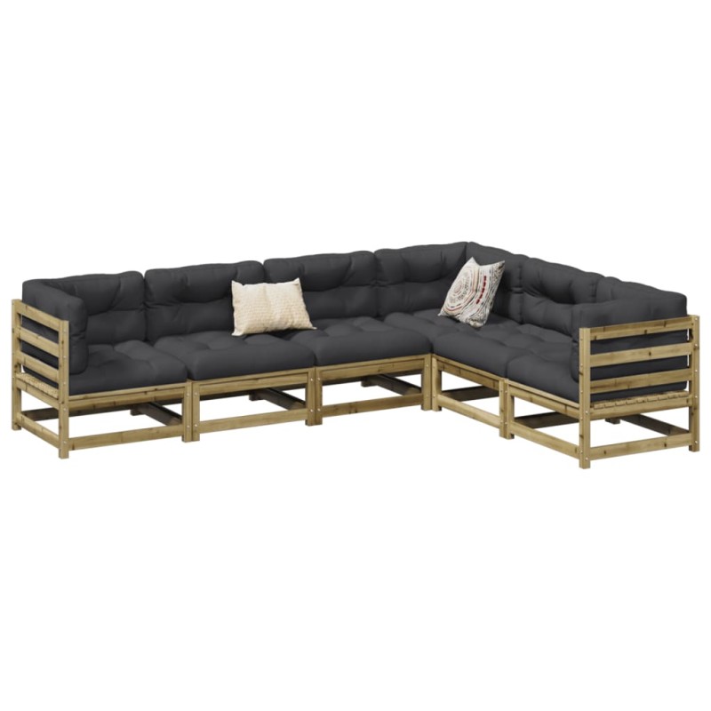 vidaXL Juego de sofás jardín 6 pzas con cojines madera pino impregnada vidaXL Juego de sofás jardín 6 pzas con cojines madera pino impregnada