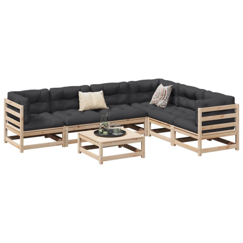 vidaXL Set de sofás jardín 7 pzas con cojines madera maciza pino
